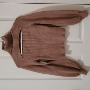Warm Taupe Ribbed Cut Out Turtleneck Sweater Large